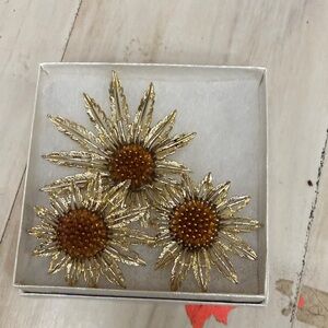 Sarah Coventry Gold and Brown Sunflower Jewelry Set